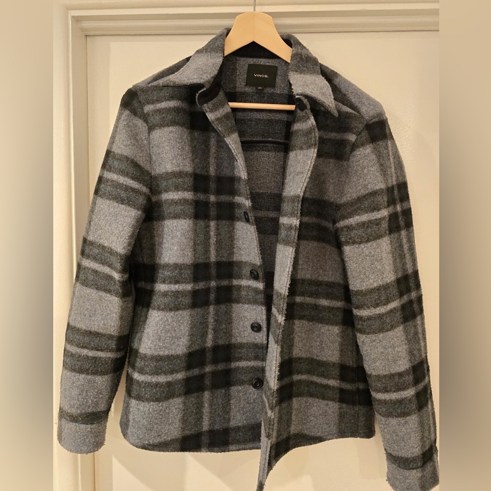 Vince Heavy Knit Plaid Shirt Jacket